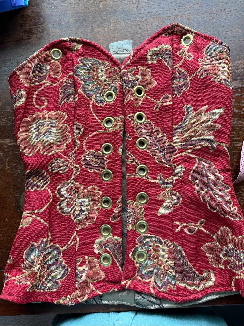 Red Floral Brocade Corset Top